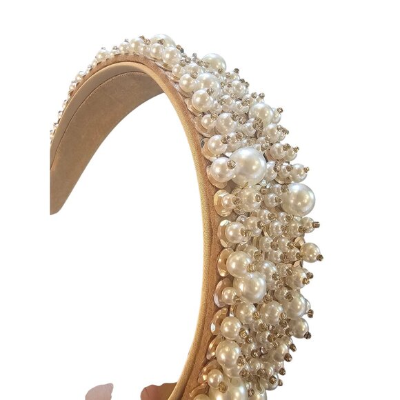 Wide Rose Gold Pearl/Bead Bridal Headband - Picture 5 of 6